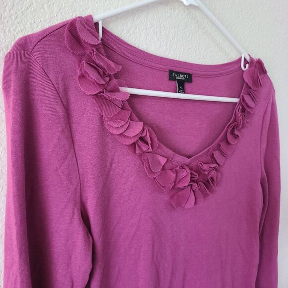 Talbots US Women's Size XS Cotton Modal Blend V-Neck Sweater Ruffle Detail - Picture 3 of 8